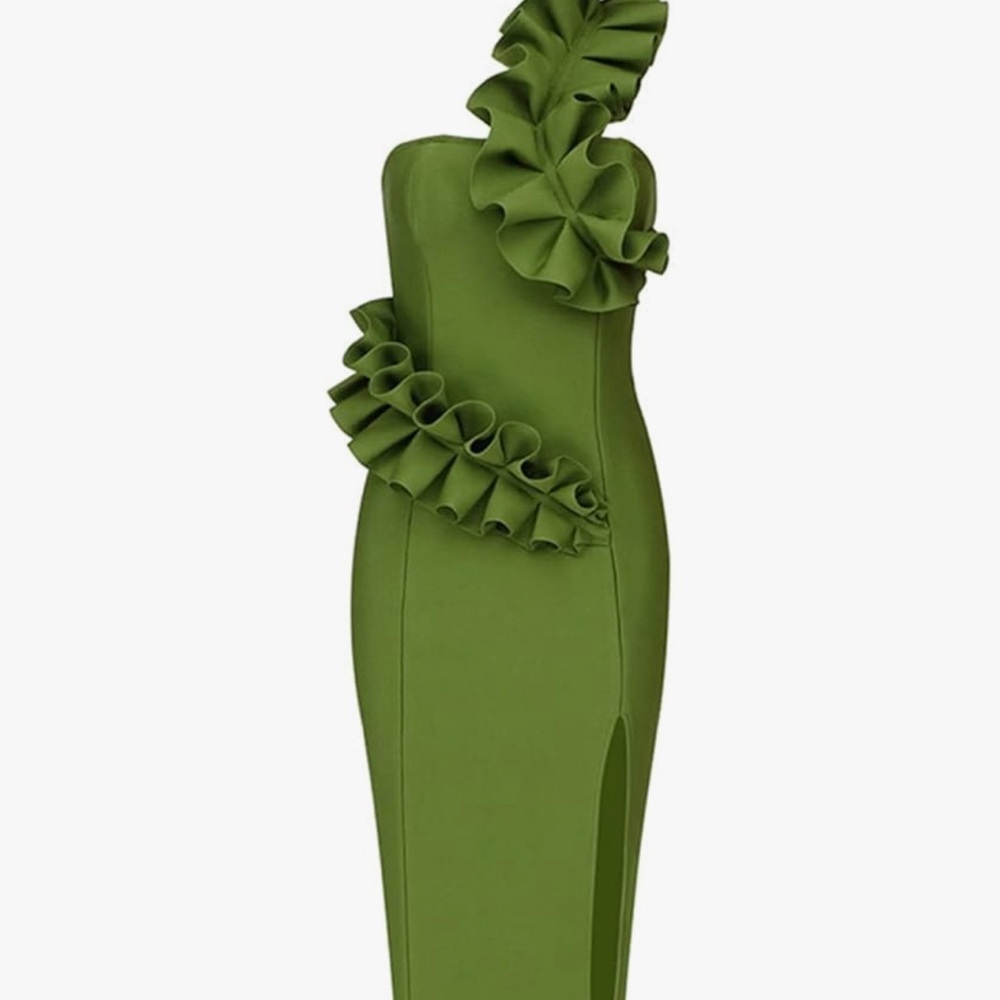 Elegant Green Ruffle Dress - Picture 4 of 4